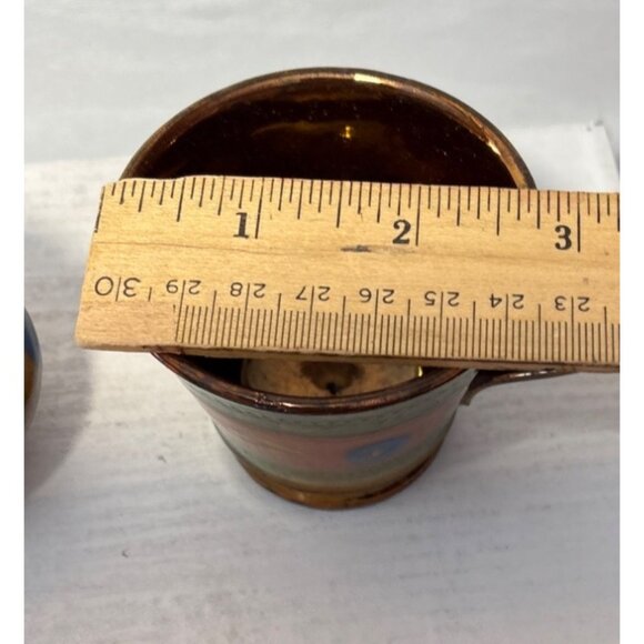 Copper Lusterware Creamer & Sugar Set With Blue Accents Vintage - Picture 8 of 8